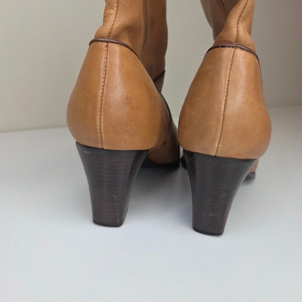 Coldwater Creek Tan Leather Square Toe Ankle Boots‎ Western Piping 10M